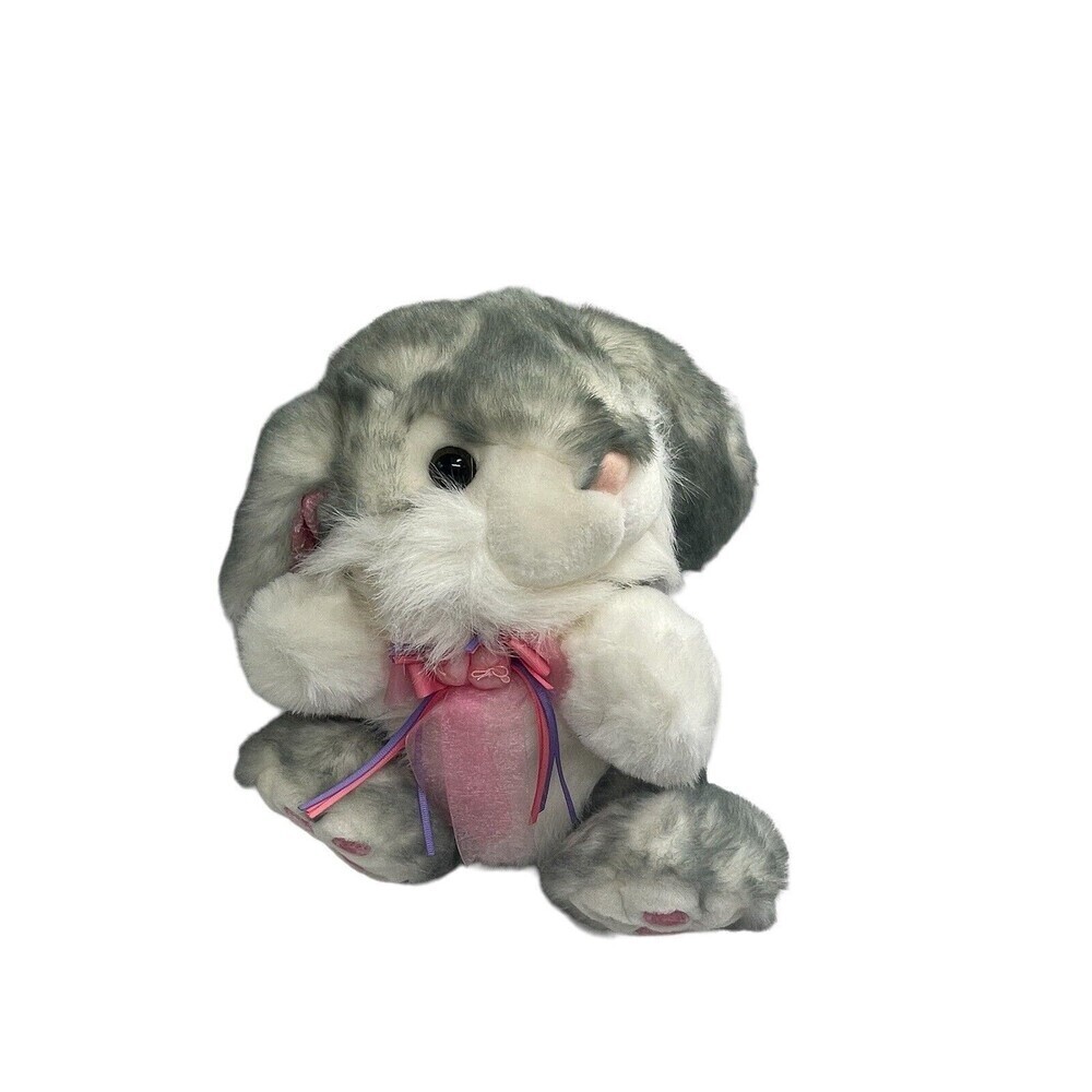 Vintage Main Joy Bunny Rabbit Pink Velvet Ears Plush 12” Stuffed Animal Toy RARE